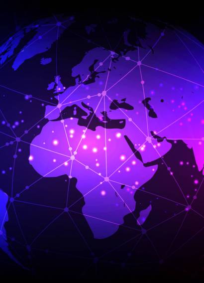 Banner with globe and network communications design